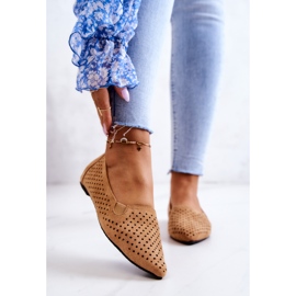 LU BOO Női áttört balerinák Bebújós Camel Rosario barna 1