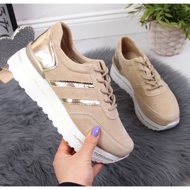 Bőr cipő a Filippo platformon W PAW328B bézs 1