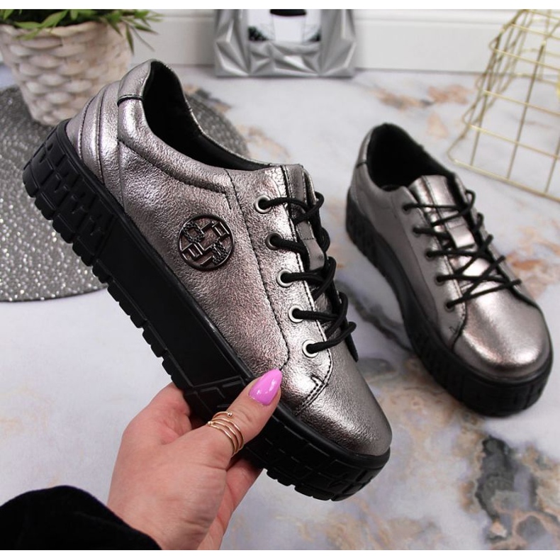 Bőr platformcipő Filippo W PAW320B ezüst 1