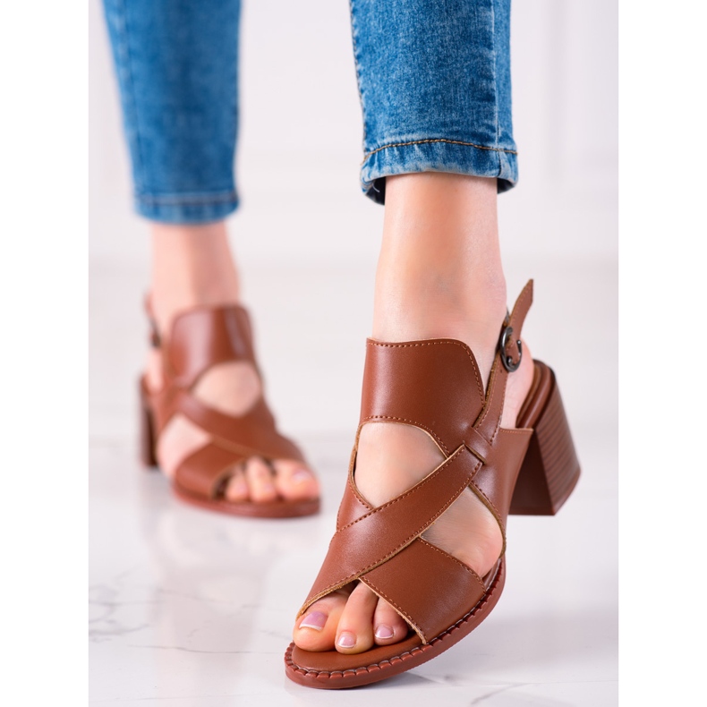 Bőr magas sarkú szandál LA.FI barna 2