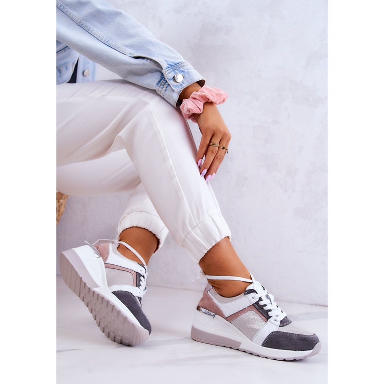 S.Barski Bőr Sportcipők Wedge Sneakers Ezüst-szürke Elissa rózsaszín 2