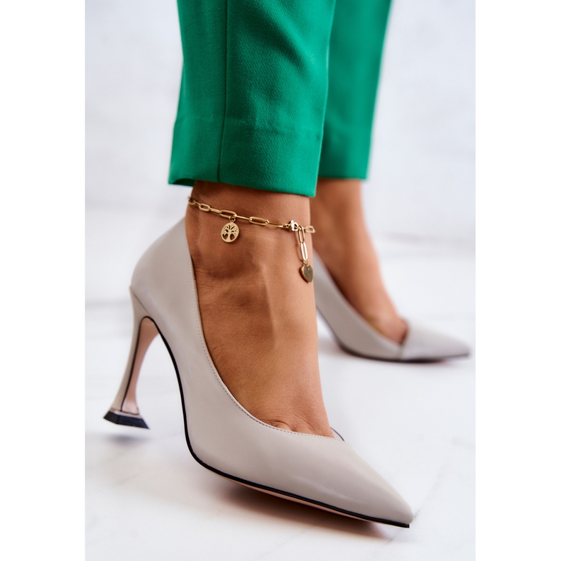 S.Barski Divatos bőr tűsarkú világosszürke Tamira 2