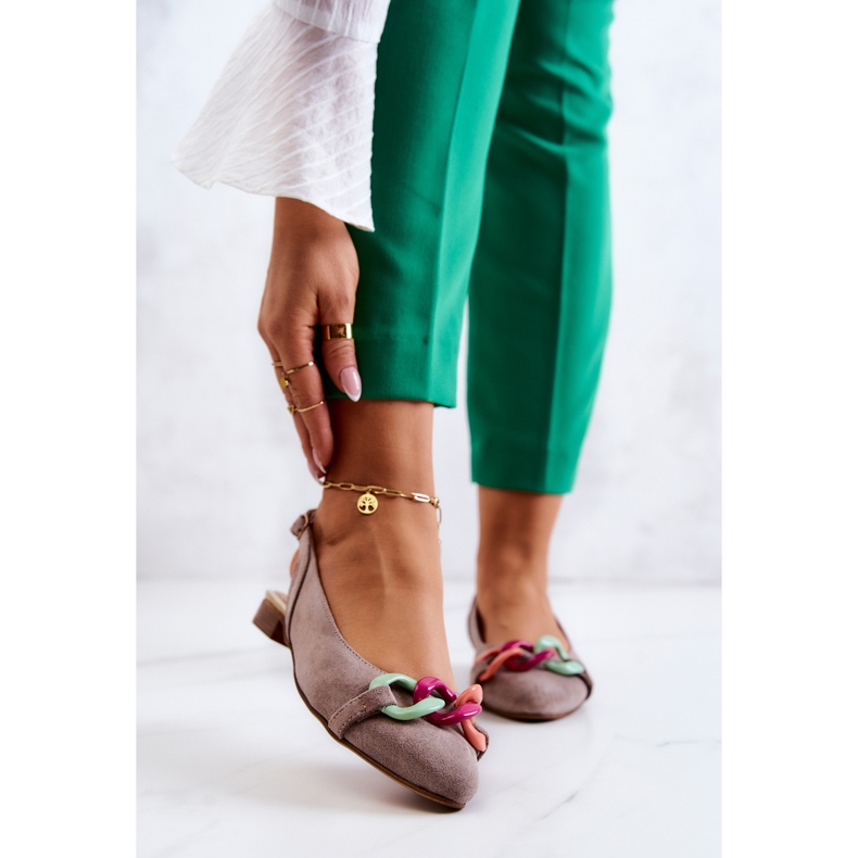 Lewski Shoes Velúr balerinák lánccal Lewski cipők 3125 bézs 1