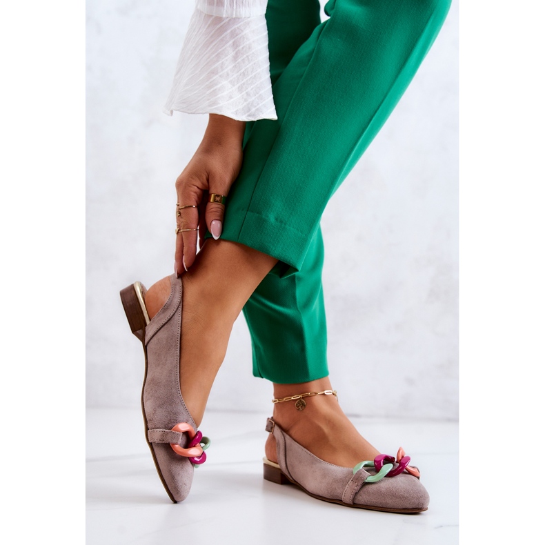 Lewski Shoes Velúr balerinák lánccal Lewski cipők 3125 bézs 2