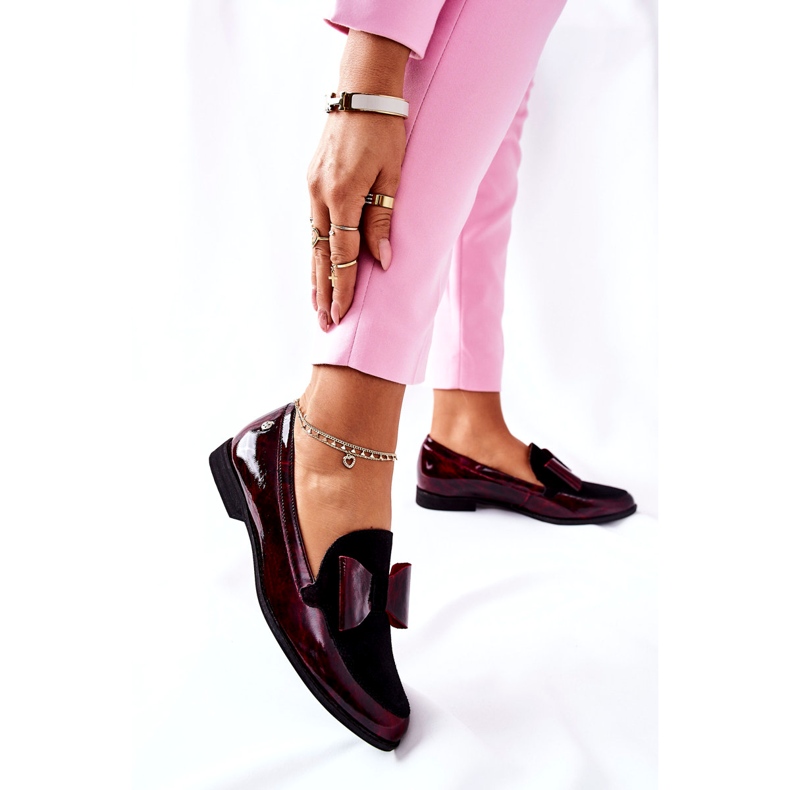 Női Brogues Maciejka lakkozott cipők, márványozott burgundi 04099-33 / 00-1 fekete piros 3