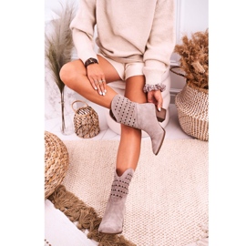 Nicole Női cowboycsizma sarkán Velúr Cappuccino Emily bézs 2