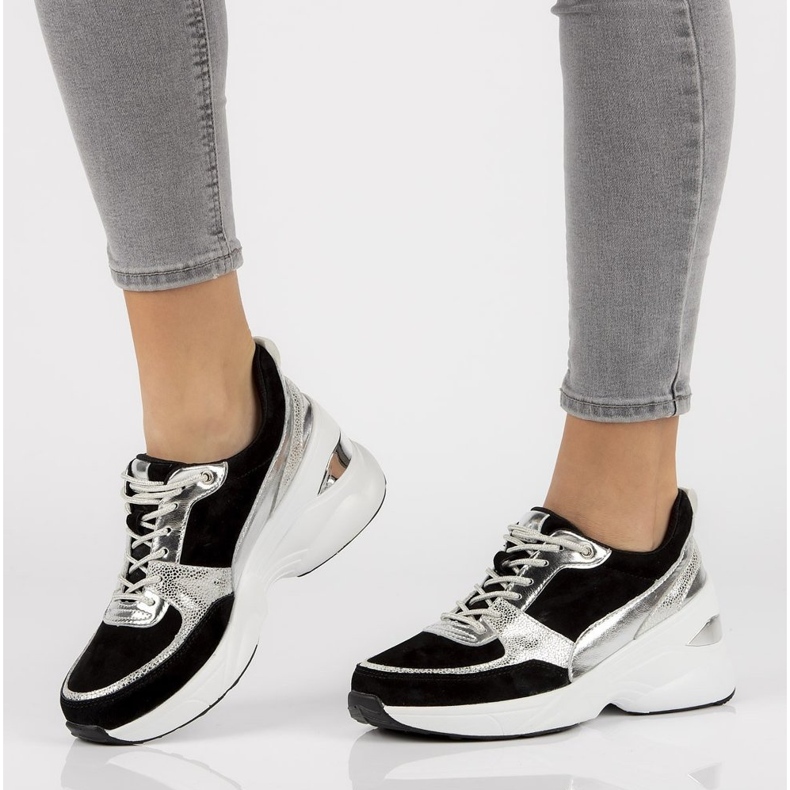 Bőr tornacipő Filippo DP2056 / 21 Bk Si fekete ezüst 1