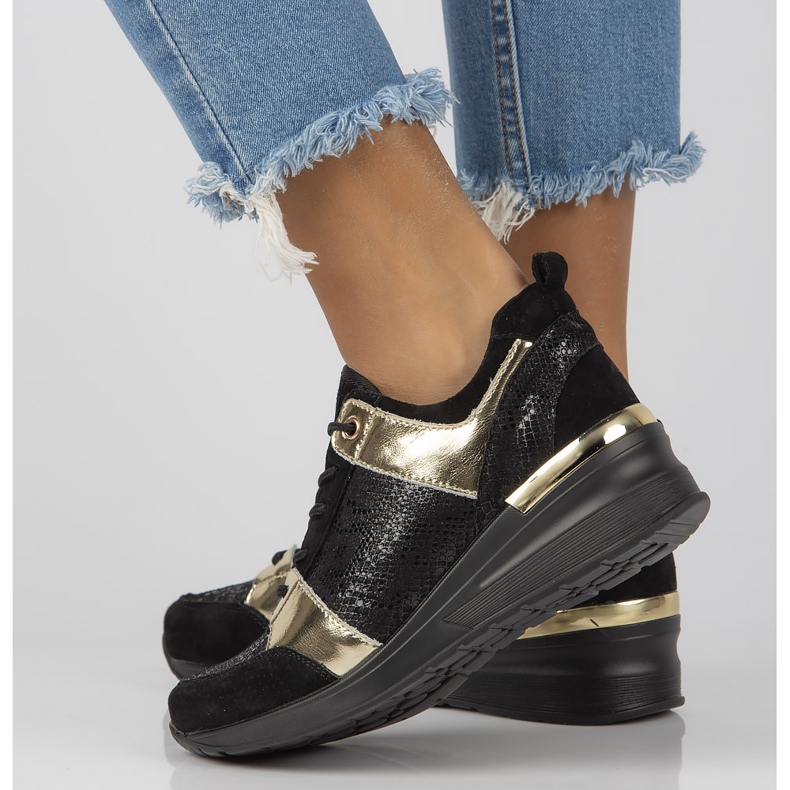 Bőr tornacipő Filippo DP3170 / 21 Bk fekete arany aranysárga 1