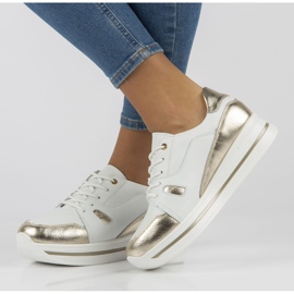 Bőr tornacipő Filippo DP3407 / 21 Wh fehér aranysárga 1