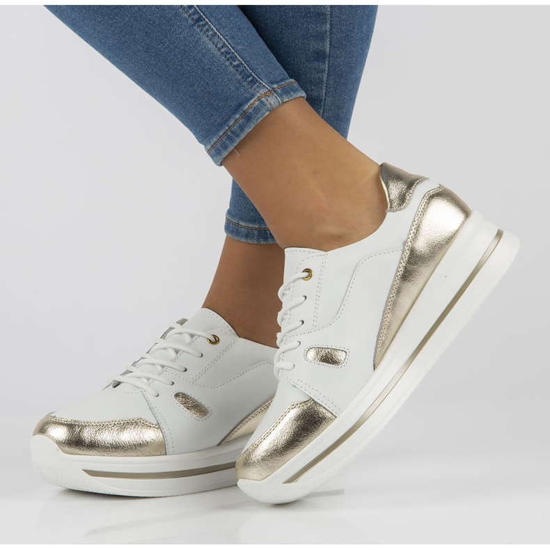 Bőr tornacipő Filippo DP3407 / 21 Wh fehér aranysárga 1