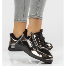 Bőr tornacipő Filippo DP3149 / 21 Bk Gn sötét nikkel fekete ezüst 1