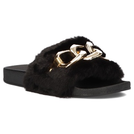 Filippo Fekete bundás papucs, arany lánc QT300 1