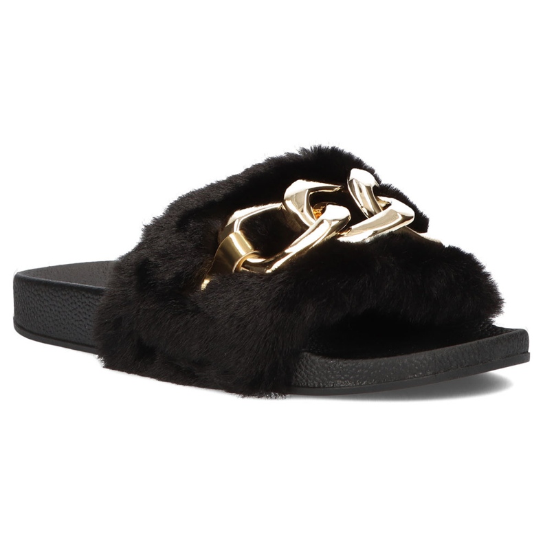 Filippo Fekete bundás papucs, arany lánc QT300 1