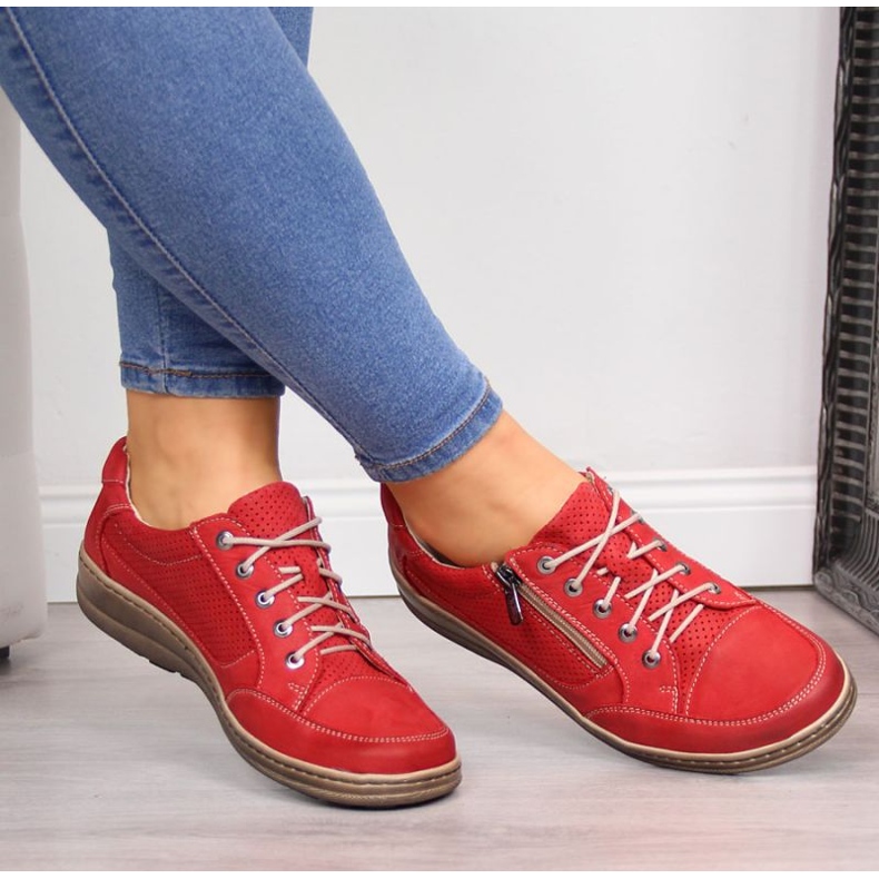 Bőr cipő cipzárral Helios W H357A piros 2