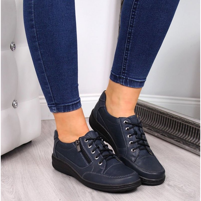 Bőr cipő cipzárral Helios W H357D sötétkék 2