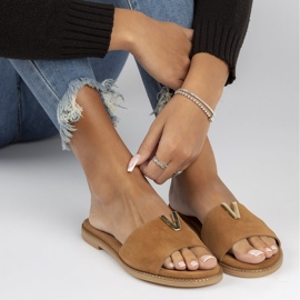 Bőr papucs Filippo LH-200 Camel barna 2