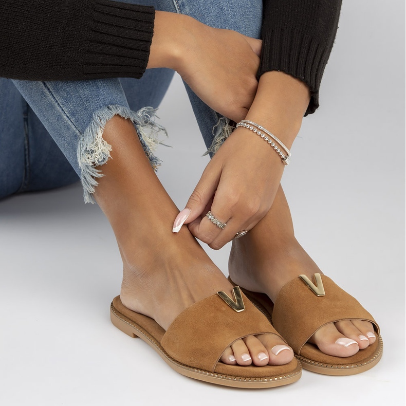 Bőr papucs Filippo LH-200 Camel barna 2