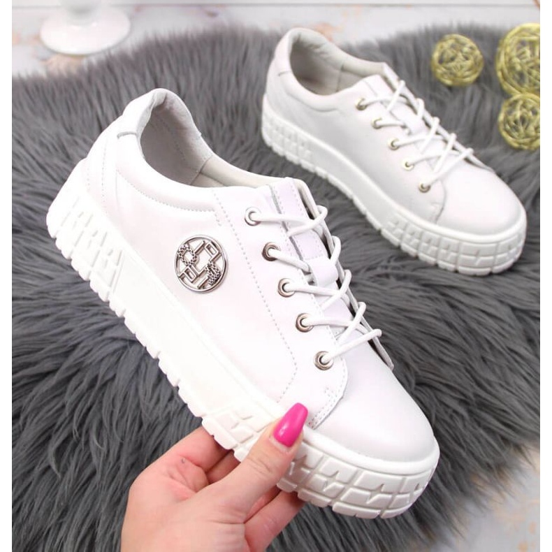 Bőr platformcipő Filippo W PAW320A fehér 1