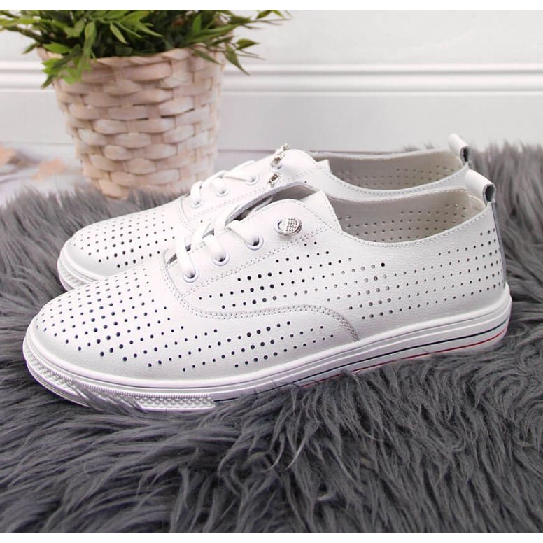 Áttört bőr cipő Vinceza W JAN85 fehér 2