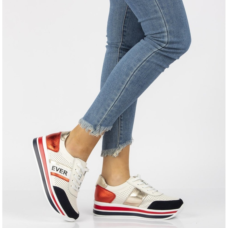 Bőr tornacipő Filippo DP1414 / 22 Wh fehér piros sötétkék 2