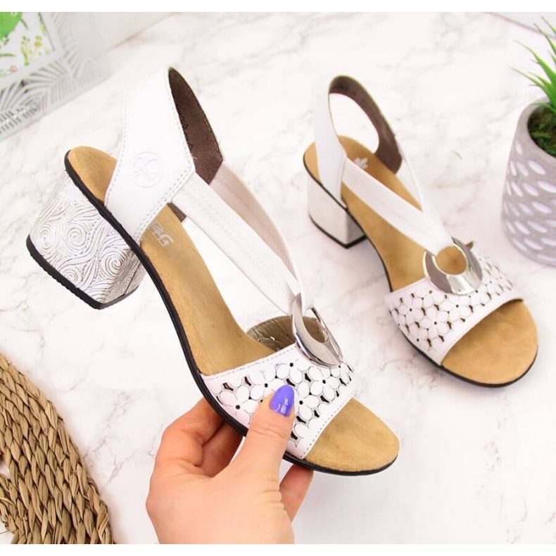 Bőr szandál gumival Rieker W RKR433 fehér 1