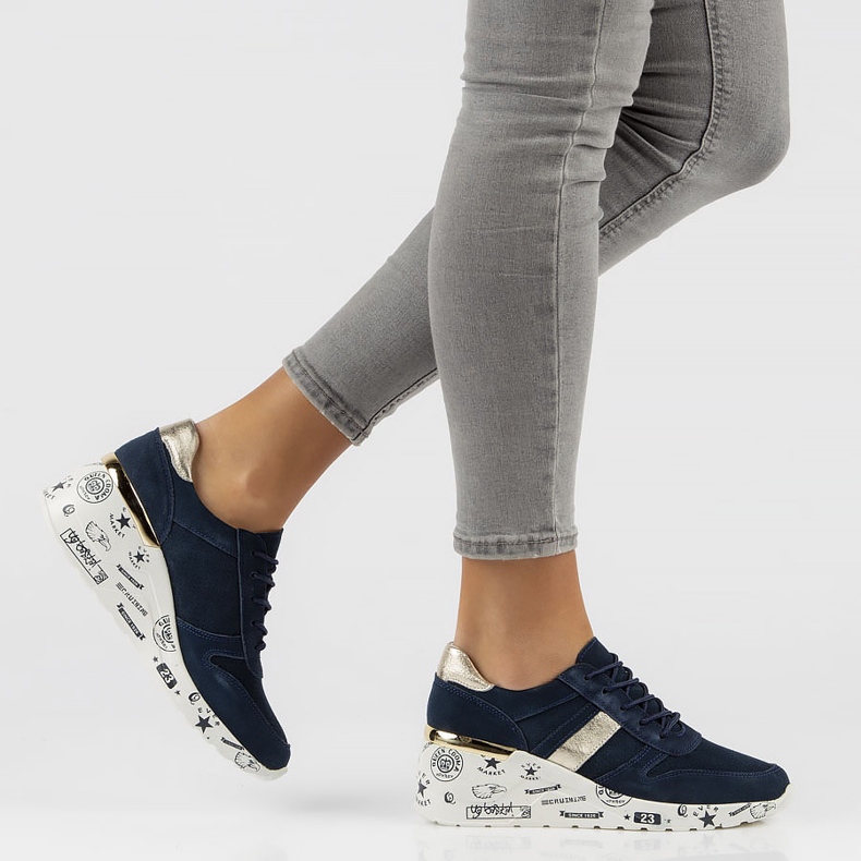 Bőr tornacipő Filippo DP3550 / 22 Nv sötétkék aranysárga 2