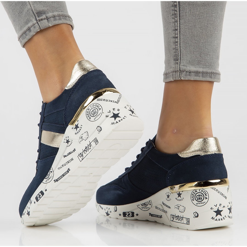 Bőr tornacipő Filippo DP3550 / 22 Nv sötétkék aranysárga 1