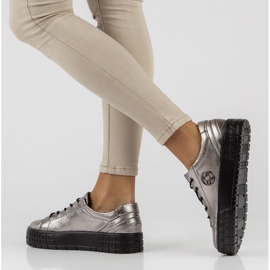 Bőr tornacipő FILIPPO DP3528 / 22 Gn fegyver fém ezüst 1