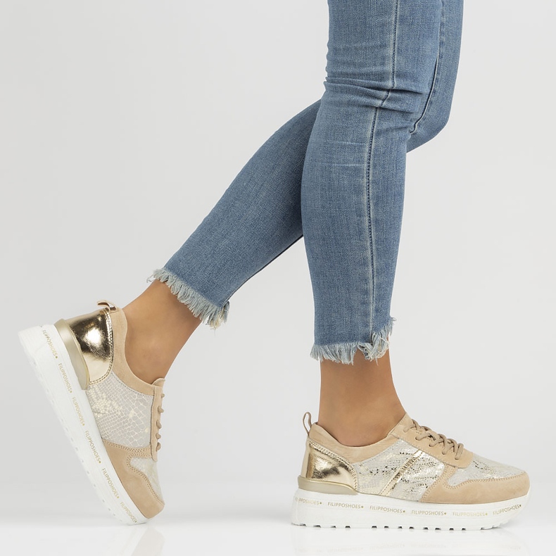 Bőr tornacipő Filippo DP3691 / 22 Be Go bézs aranysárga 1