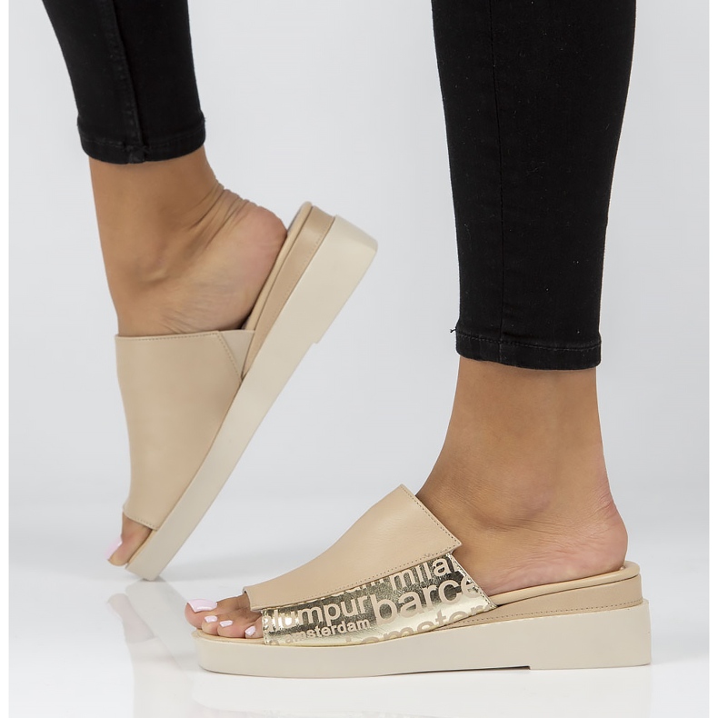 Bőr papucs Filippo DK3921 / 22 Legyen bézs 1