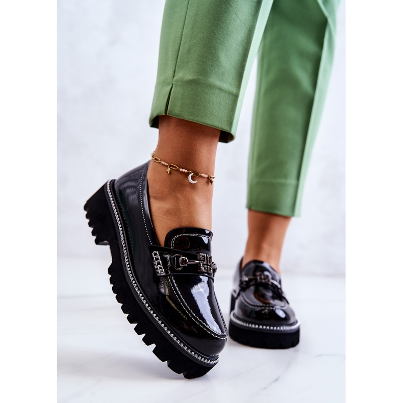 S.Barski Lakkbőr cipő fekete Adison díszítéssel 2