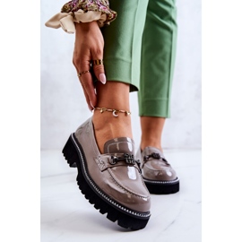 S.Barski Lakkbőr cipő világosbarna Adison díszítéssel sokszínű 1