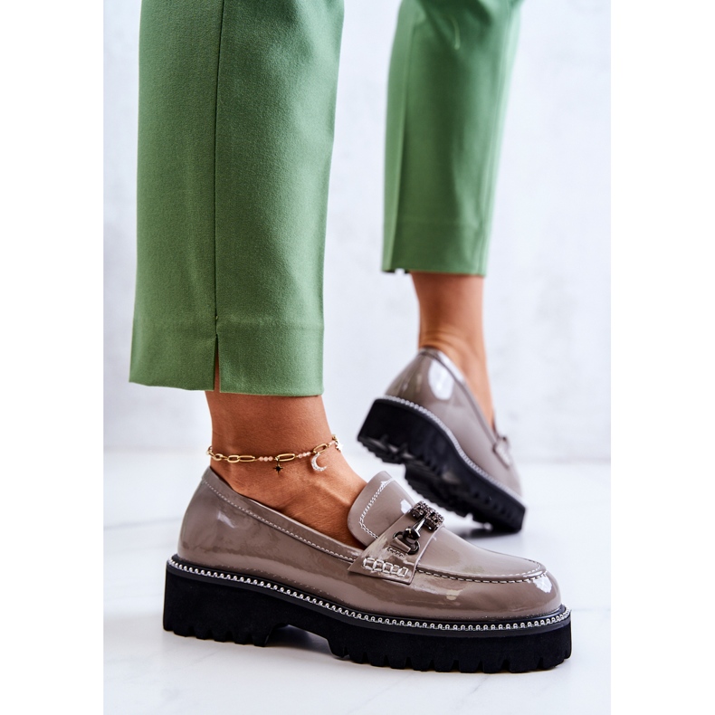 S.Barski Lakkbőr cipő világosbarna Adison díszítéssel sokszínű 2