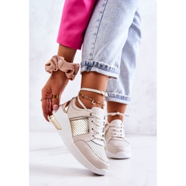 S.Barski Női bőr sportcipő éken bézs és fehér Larson aranysárga 1