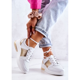 S.Barski Női bőr sportcipő éken, fehér Larson aranysárga 2