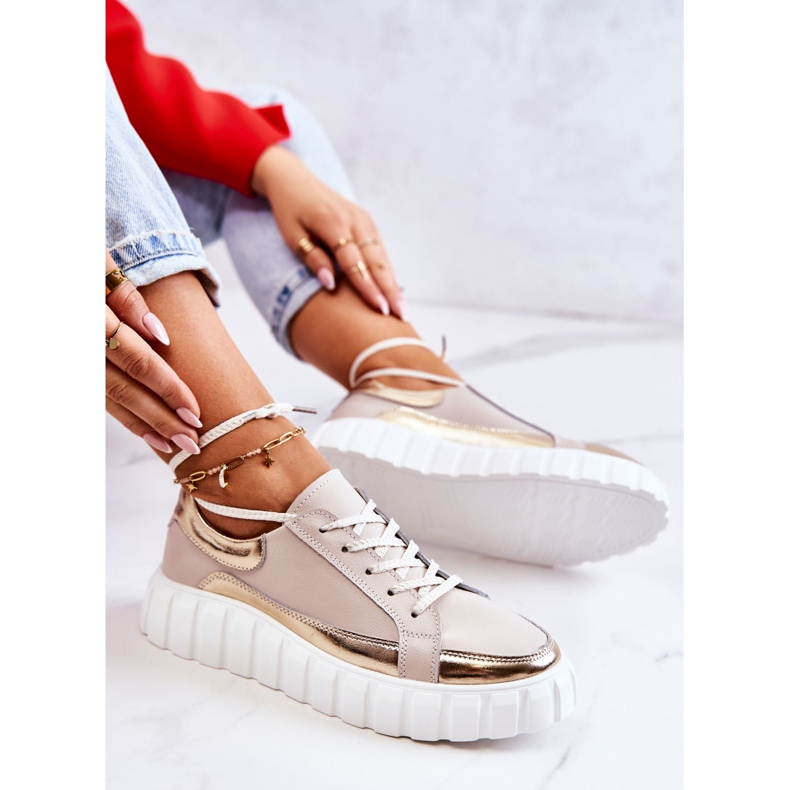 S.Barski Női Brogues a bézs és arany Noriso platformon aranysárga 1