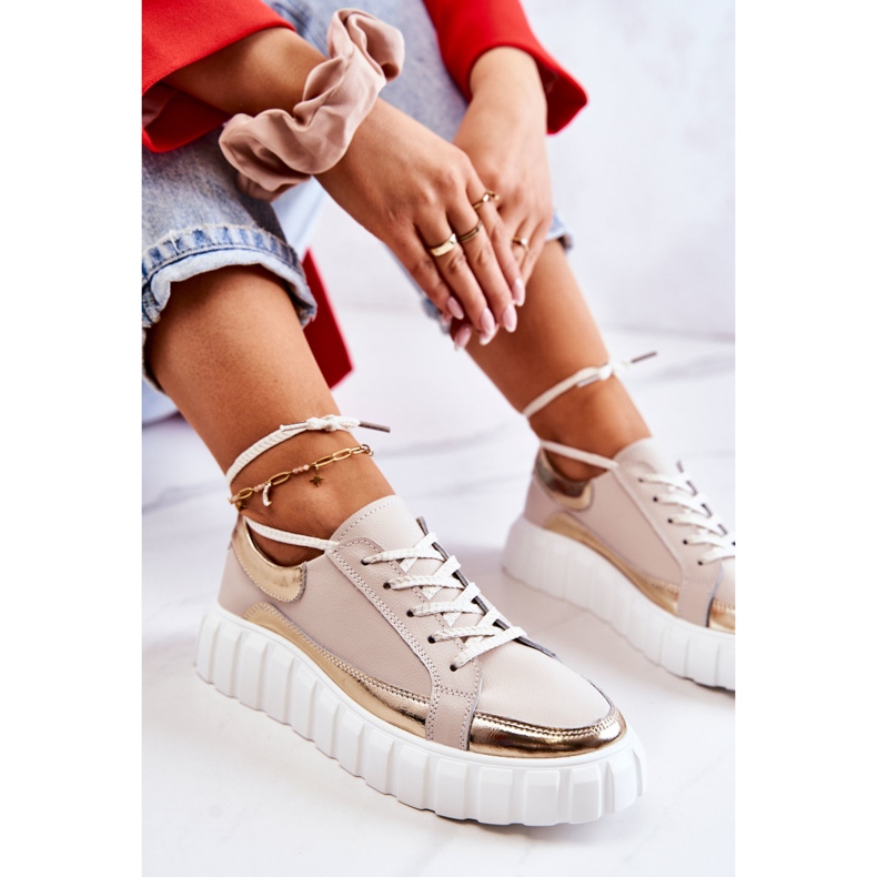 S.Barski Női Brogues a bézs és arany Noriso platformon aranysárga 2