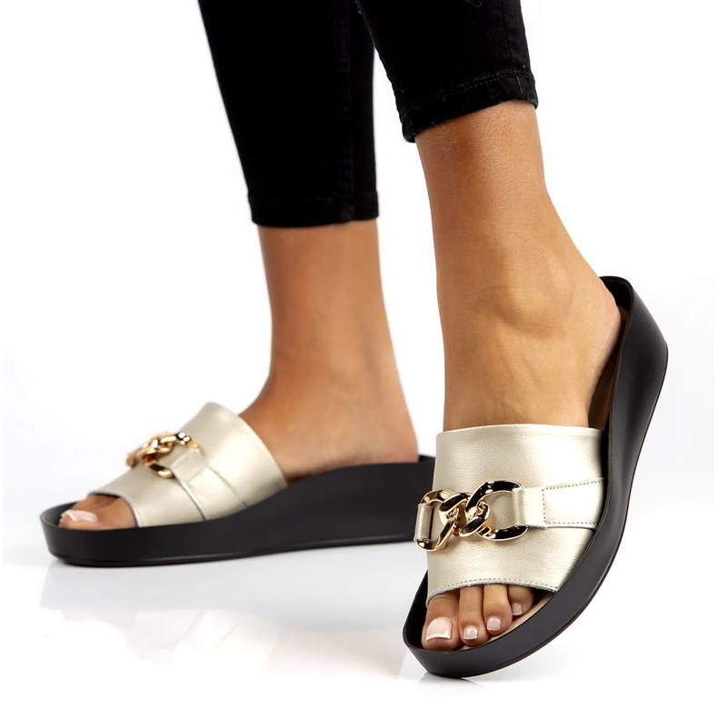 Bőr papucs Filippo DK3590 / 22 Go golden aranysárga 1