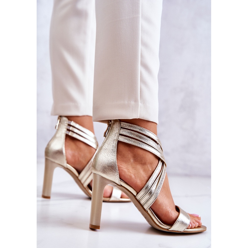 Bőr női szandál cipzárral Lewski Shoes 3138 Golden aranysárga 2