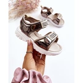 PJ2 Bőr gyerekszandál tépőzáras sötét arany Amoss barna aranysárga 1