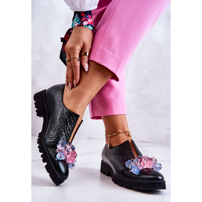 PA2 Elegáns bőrcipő sötétzöld cindy díszítéssel 2