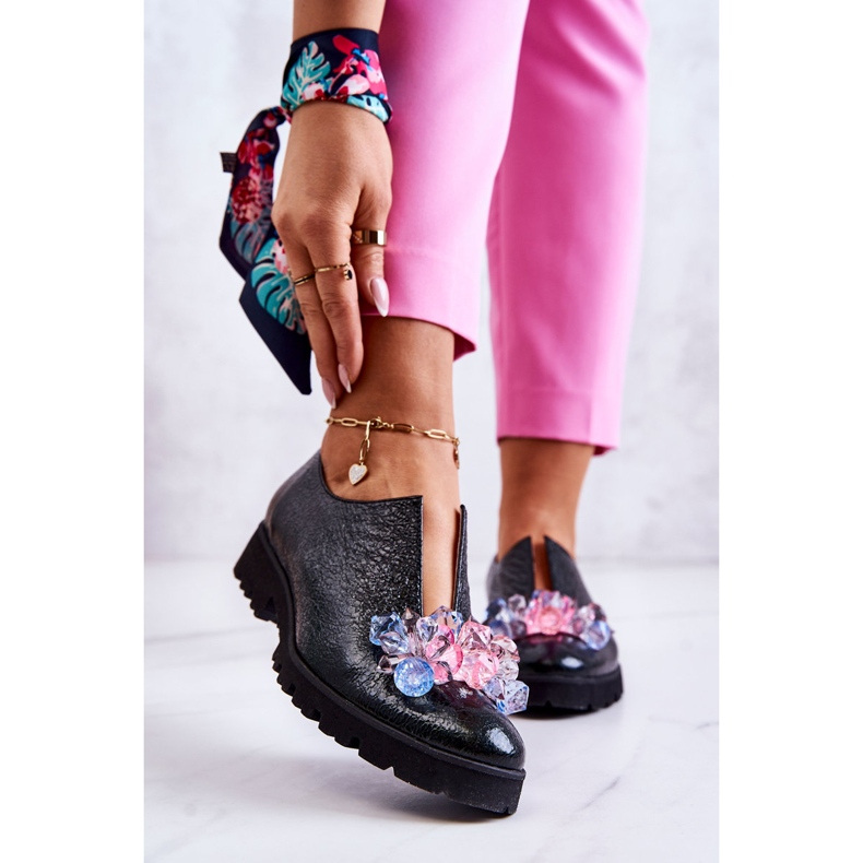 PA2 Elegáns bőrcipő sötétzöld cindy díszítéssel 1