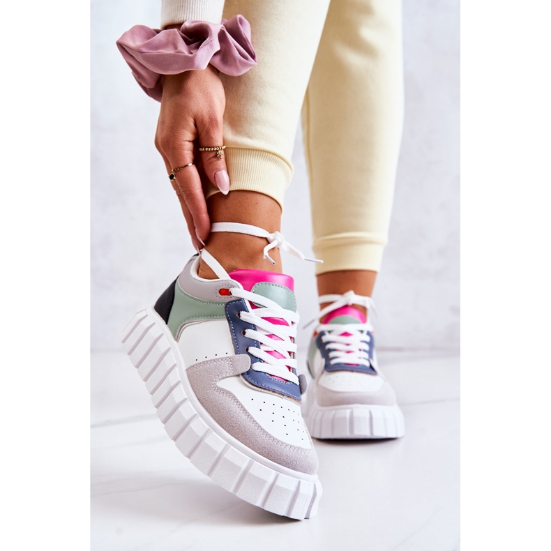 PS1 Női sport bőrcipők, fehér-szürke firenzei zöld 2