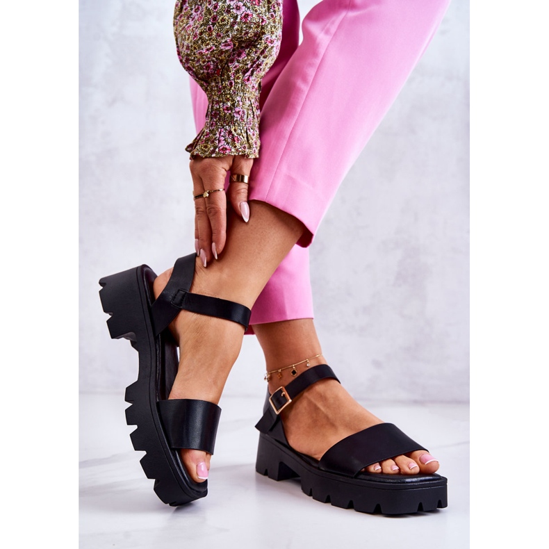 PS1 Bőr szandál Sarkú Fekete Sovie 2