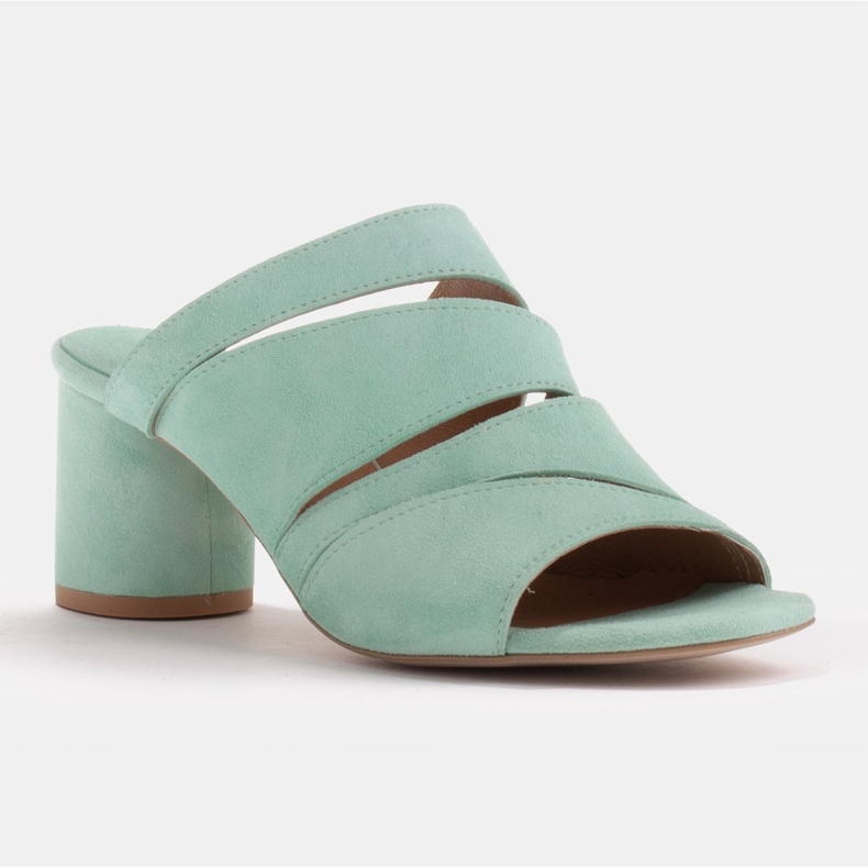 Marco Shoes Női bőr papucs, vágott csíkok zöld 1