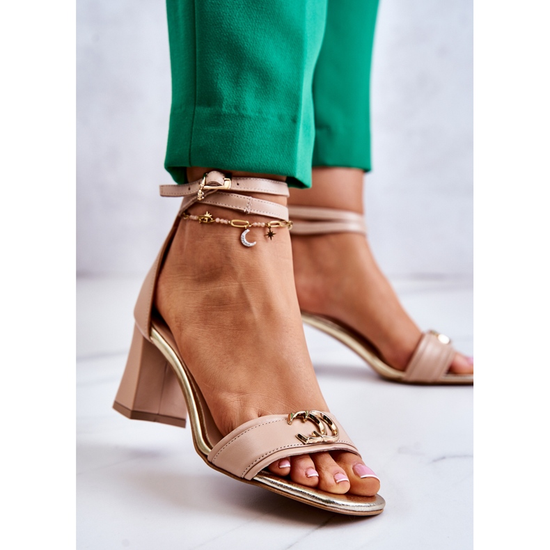 Bőr magassarkú szandál Laura Messi 2425 bézs 2