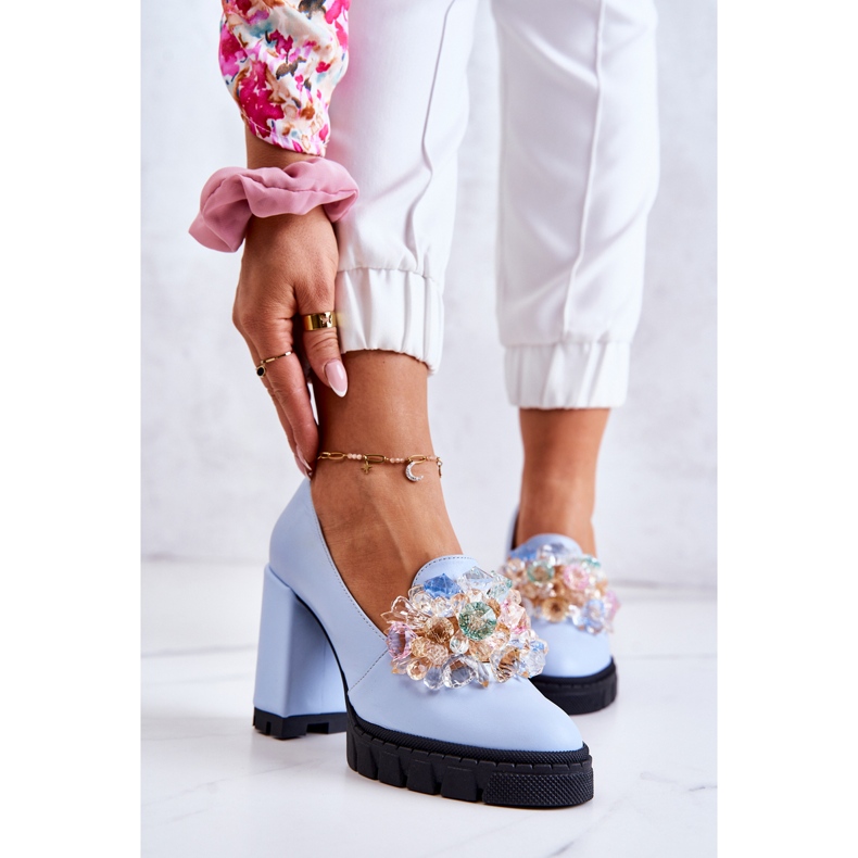 PA2 Elegáns szivattyúk sima kék katerine-dísszel 1