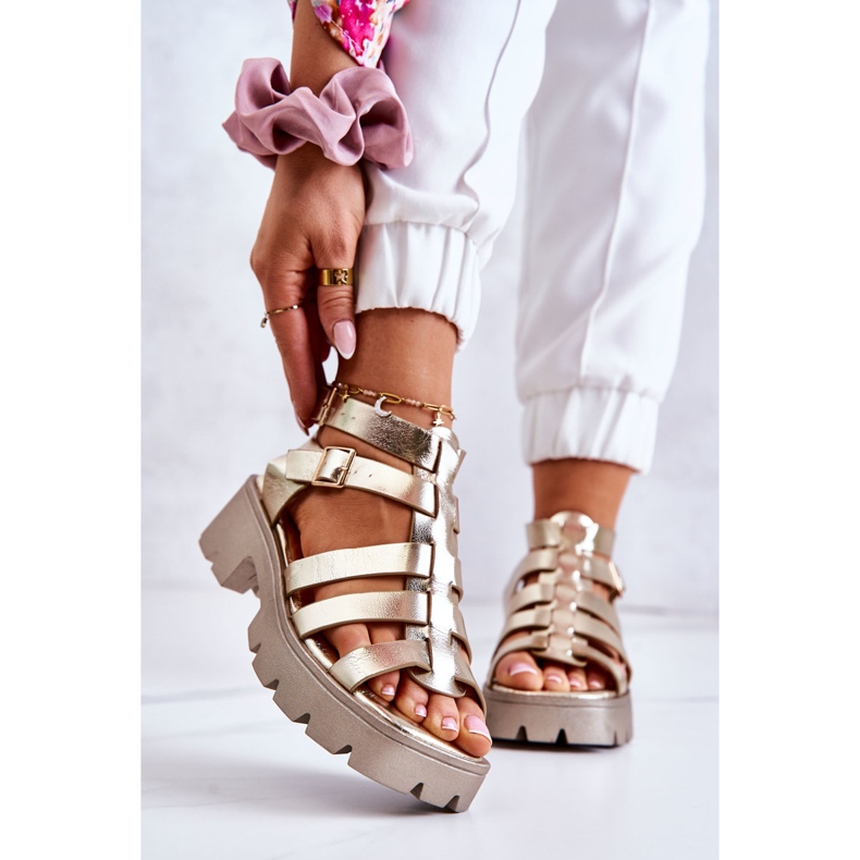 PS1 Bőr szandál csíkokkal Golden Minorite aranysárga 1