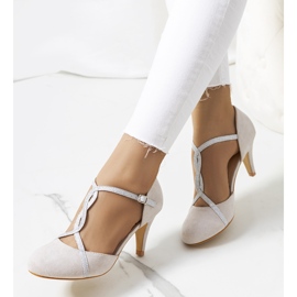 Szürke pumpák Luiken sarkon ezüst 1