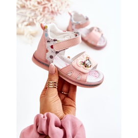 PJ2 Bőr, rózsaszín pöttyös gyerekszandál 1